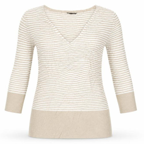 John Lewis Womens Beige V-Neck Striped Viscose Pullover Jumper Size M