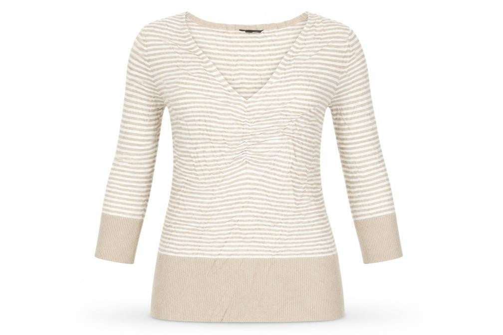 John Lewis Womens Beige V-Neck Striped Viscose Pullover Jumper Size M