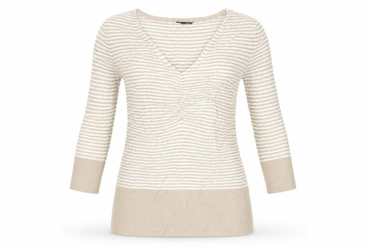 John Lewis Womens Beige V-Neck Striped Viscose Pullover Jumper Size M