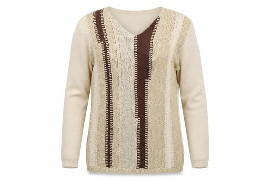 Front view of Preworn women’s ivory v-neck viscose jumper, size UK 10