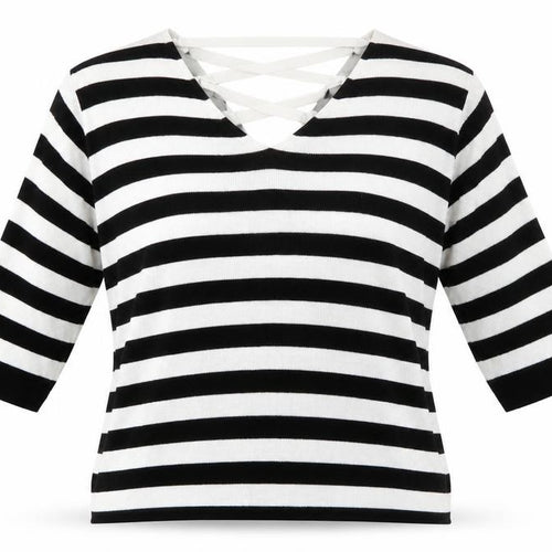Amaryllis Womens White V-Neck Striped Acrylic Pullover Jumper Size 12