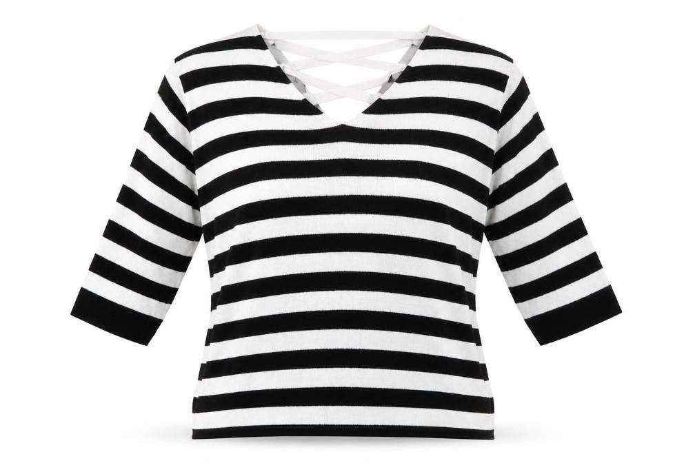 Amaryllis Womens White V-Neck Striped Acrylic Pullover Jumper Size 12