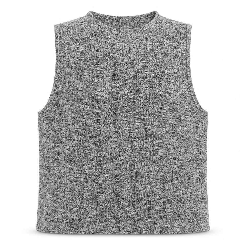 Front view of Candy Couture girls’ grey acrylic basic tank, size 12-13, years round neck pullover