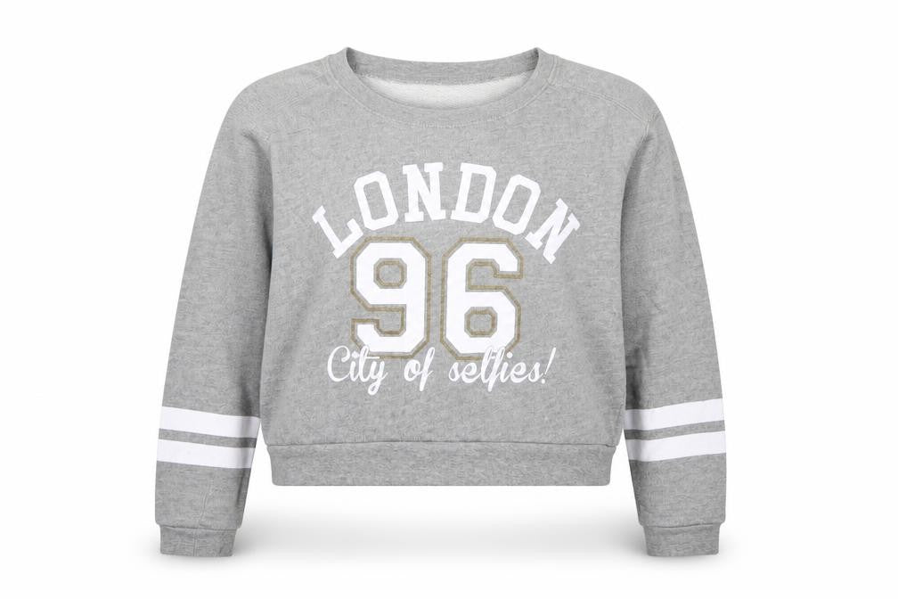 915 Generation Girls Grey  Cotton Pullover Sweatshirt Size 14-15 Years   - Cropepd