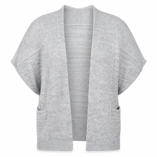 Front view of Next women’s grey round neck acrylic cardigan jumper, size M