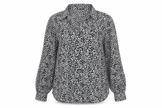 Front view of F&F women’s multicoloured animal print polyester basic button-up, size UK 10, collared