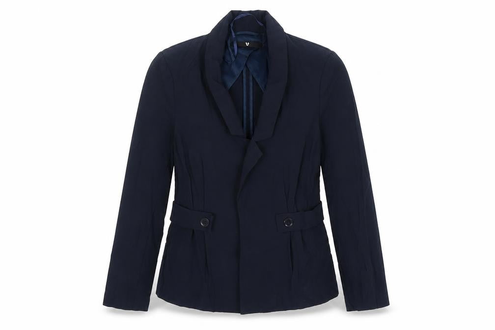 Front view of Very women’s blue viscose jacket blazer, size UK 12