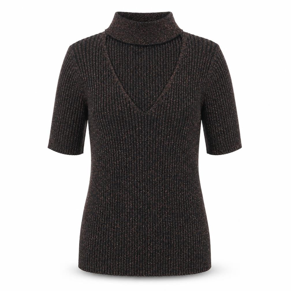 Front view of New Look women’s black viscose basic blouse, size UK 8, v-neck