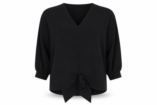 Front view of Primark women’s black polyester basic blouse, size UK 12, v-neck