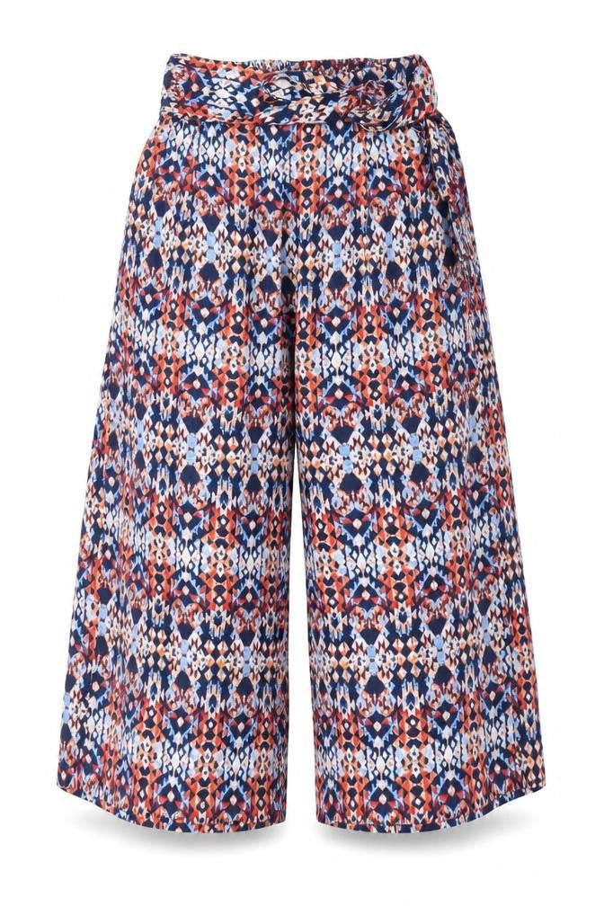 Magazine Womens Blue Geometric Polyester Cropped Trousers Size S L20 in Regular