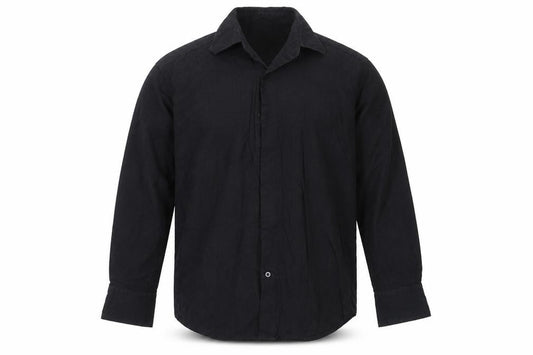 Front view of Fiori men’s black cotton button-up, size S, collared