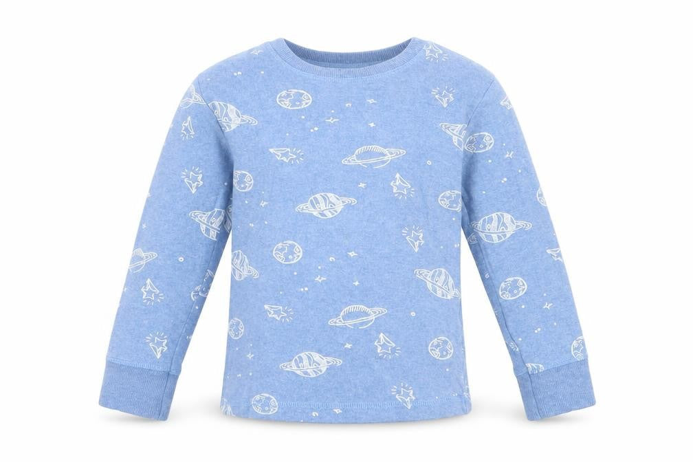 Front view of Next boys’ blue solid cotton pyjama top, size 4-5, years