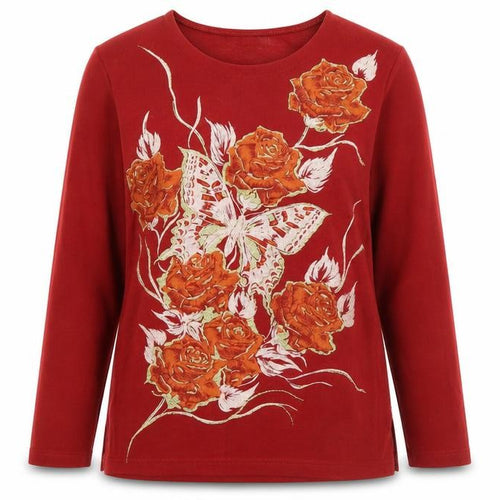 Edamee Womens Red Round Neck  Acrylic Pullover Jumper Size 14   - Butterfly