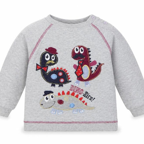 M & Co Baby Grey  Cotton Pullover Blouse Size 12-18 Months Crew Neck  - Dinosaurs