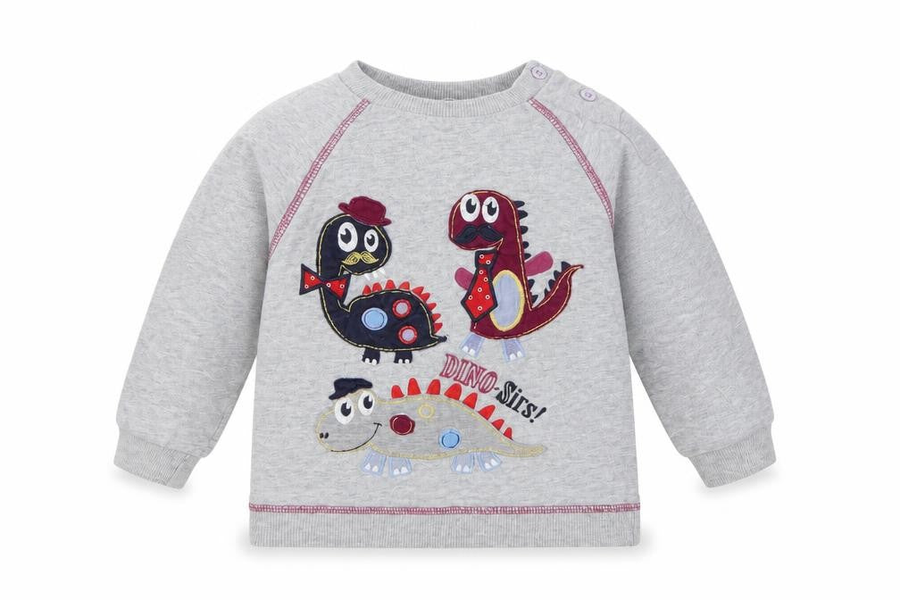 M & Co Baby Grey  Cotton Pullover Blouse Size 12-18 Months Crew Neck  - Dinosaurs