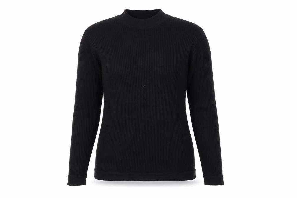 Front view of Common People women’s black mock neck viscose jumper, size XL