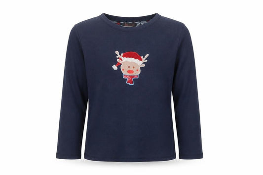 Front view of Primark women’s blue polyester top lounge set, size S, - rudolph christmas