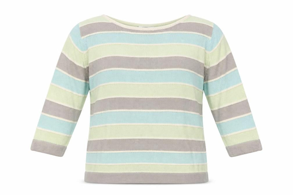 Front view of Changes women’s multicoloured crew neck striped acrylic jumper, size XL