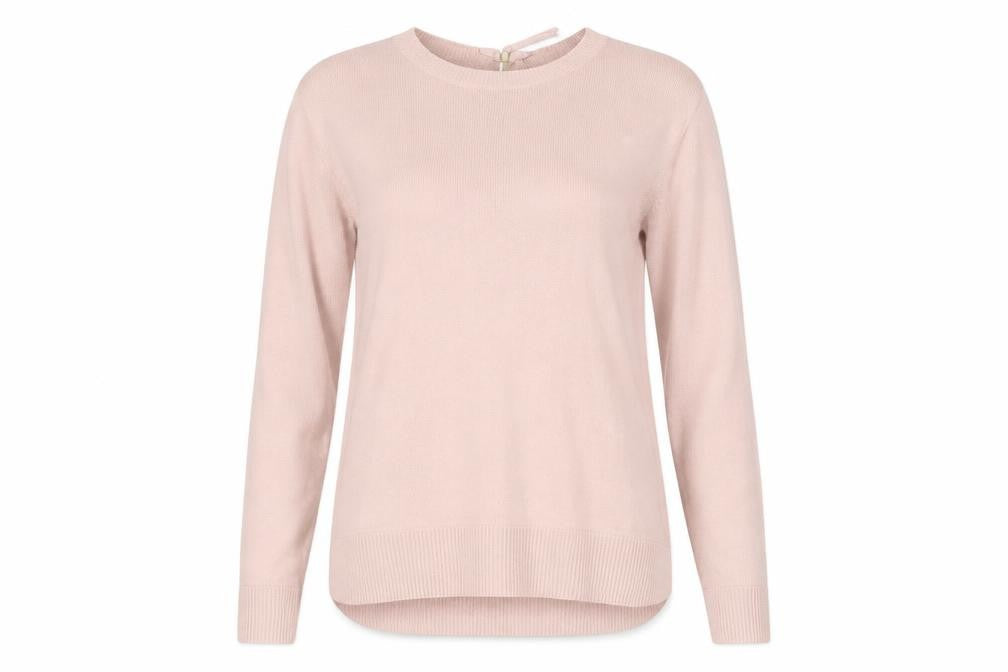 Front view of H&M women’s pink crew neck polyester jumper, size S