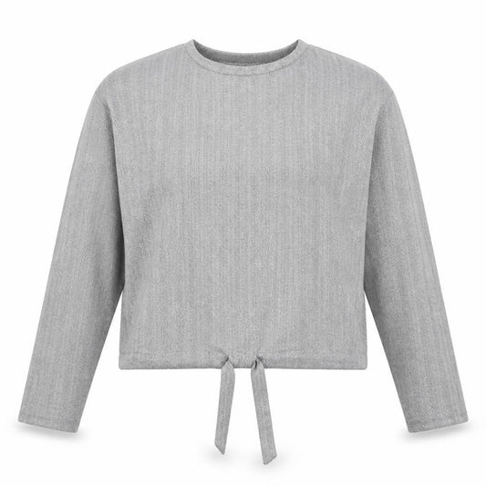 Front view of Primark women’s grey herringbone polyester pullover sweatshirt, size UK 10, pullover