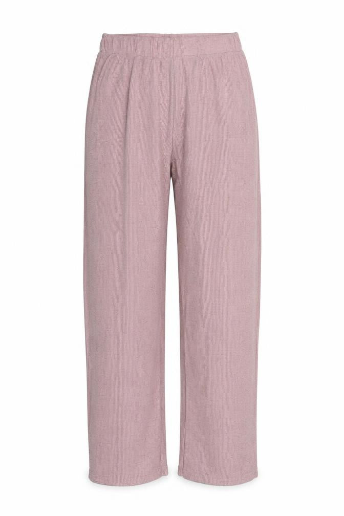 Front view of SHEIN women’s pink polyester trousers, size M, 27.5-inch leg regular