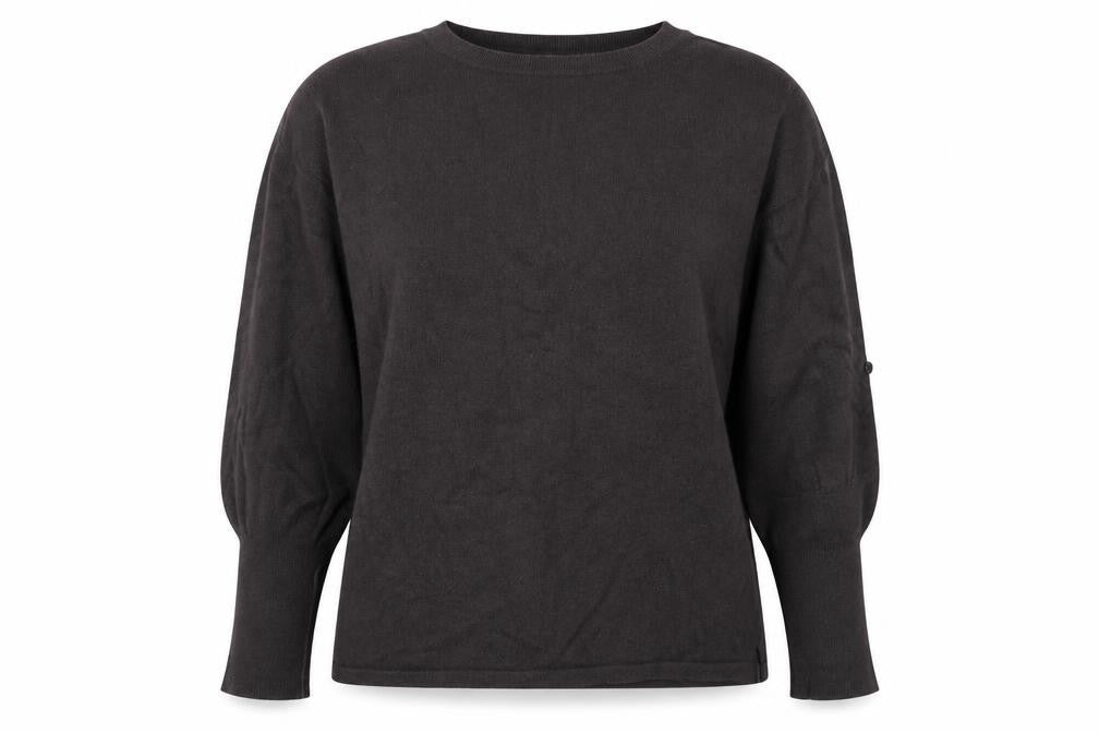 Front view of Marks & Spencer women’s grey crew neck viscose jumper, size UK 10