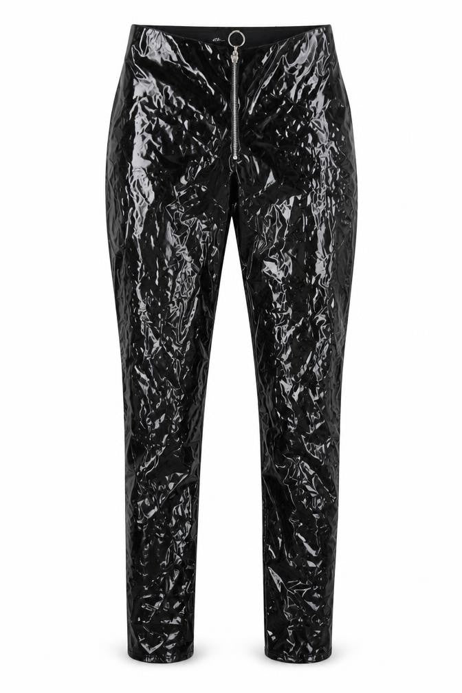 Front view of Stylewise women’s black polyester trousers, size UK 10, 29-inch leg regular zip