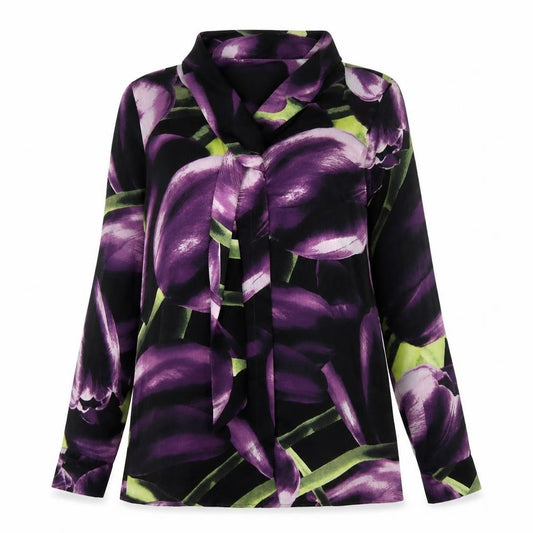 Front view of Basler women’s purple polyester basic blouse, size UK 10, collared