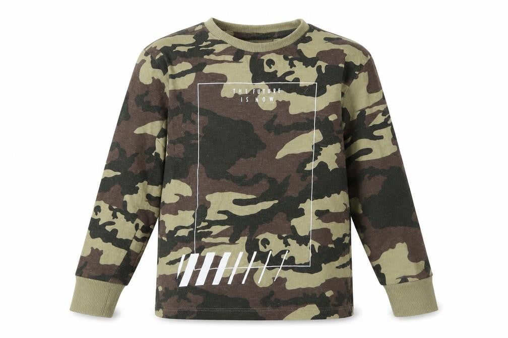 NEXT Boys Green Camouflage Cotton Basic T-Shirt Size 6 Years Crew Neck