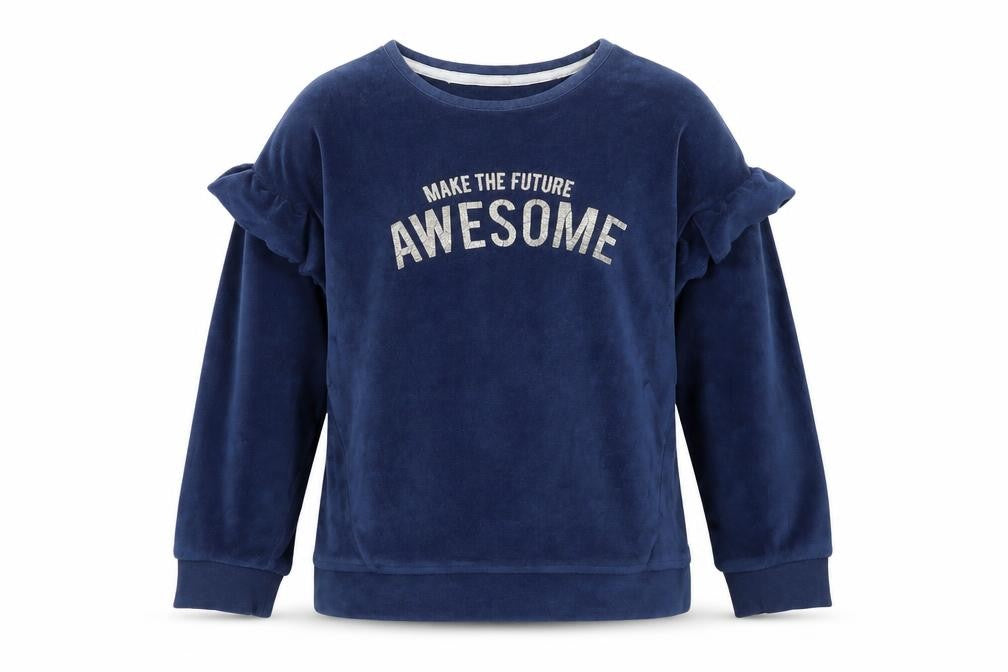 Front view of Marks & Spencer girls’ blue polyester pullover sweatshirt, size 7-8, years