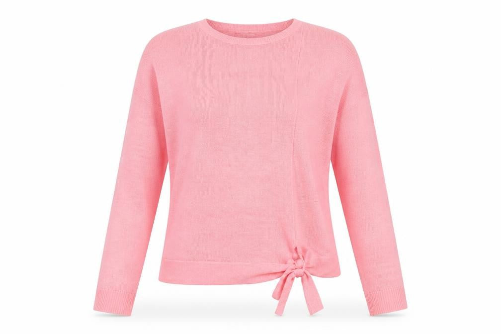 Front view of ESPRIT women’s pink round neck acrylic jumper, size S