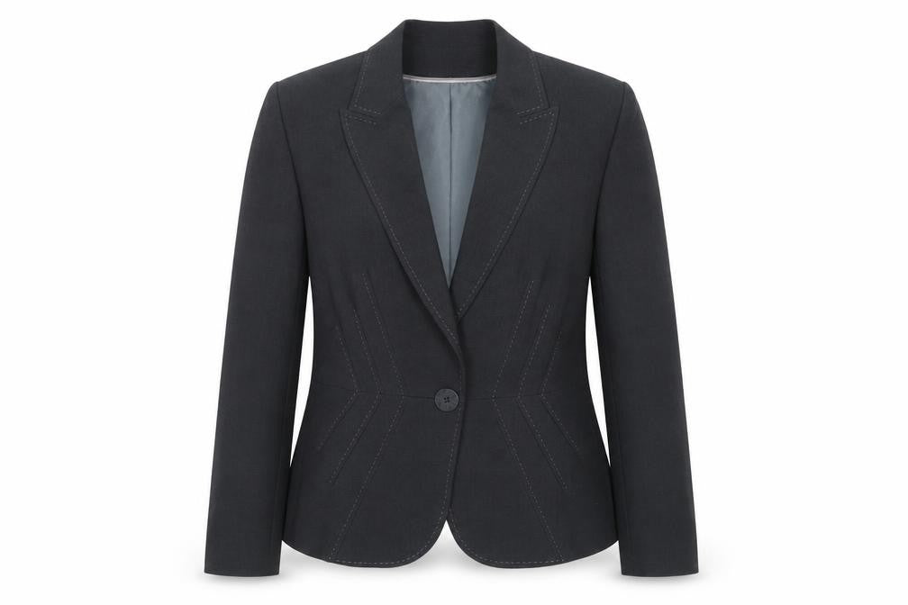 Front view of Marks & Spencer women’s grey polyester jacket blazer, size UK 14