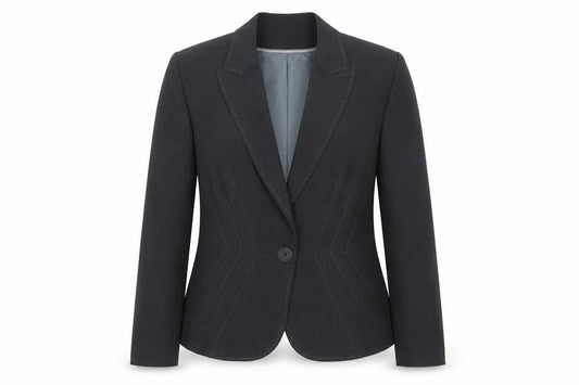 Front view of Marks & Spencer women’s grey polyester jacket blazer, size UK 14
