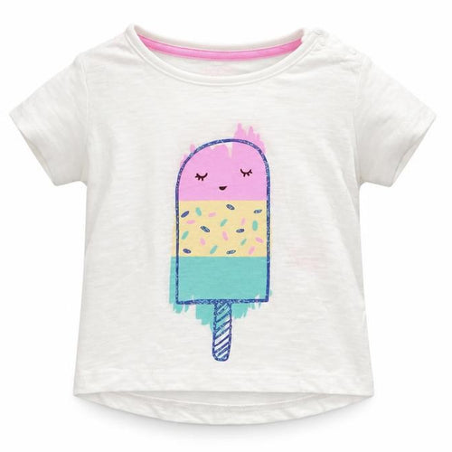 F&F Girls White  Cotton Basic T-Shirt Size 3-6 Months Round Neck