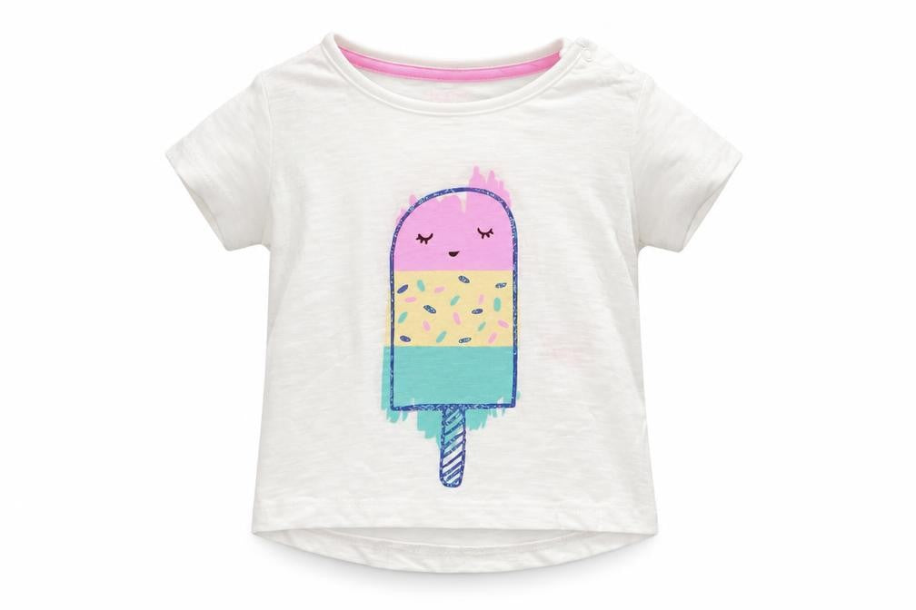 F&F Girls White  Cotton Basic T-Shirt Size 3-6 Months Round Neck