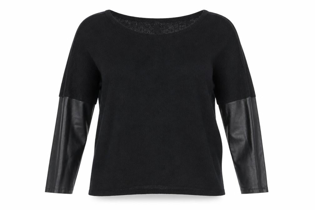 Front view of H&M women’s black round neck viscose jumper, size S