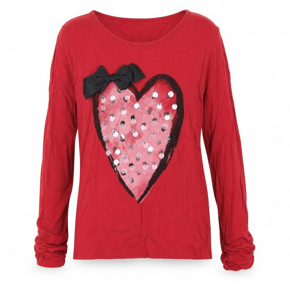 Front view of Gap girls’ red cotton basic t-shirt, size 12-13, years round neck