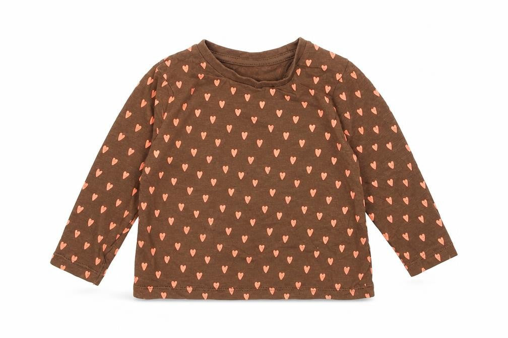 Matalan Girls Brown Polka Dot Cotton Basic T-Shirt Size 12-18 Months Round Neck