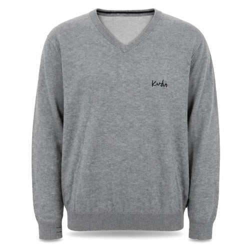 kudo Mens Grey V-Neck  Acrylic Pullover Jumper Size M