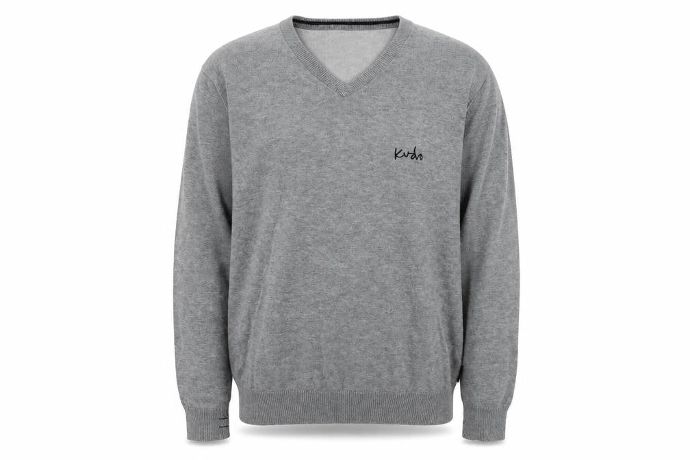 kudo Mens Grey V-Neck  Acrylic Pullover Jumper Size M