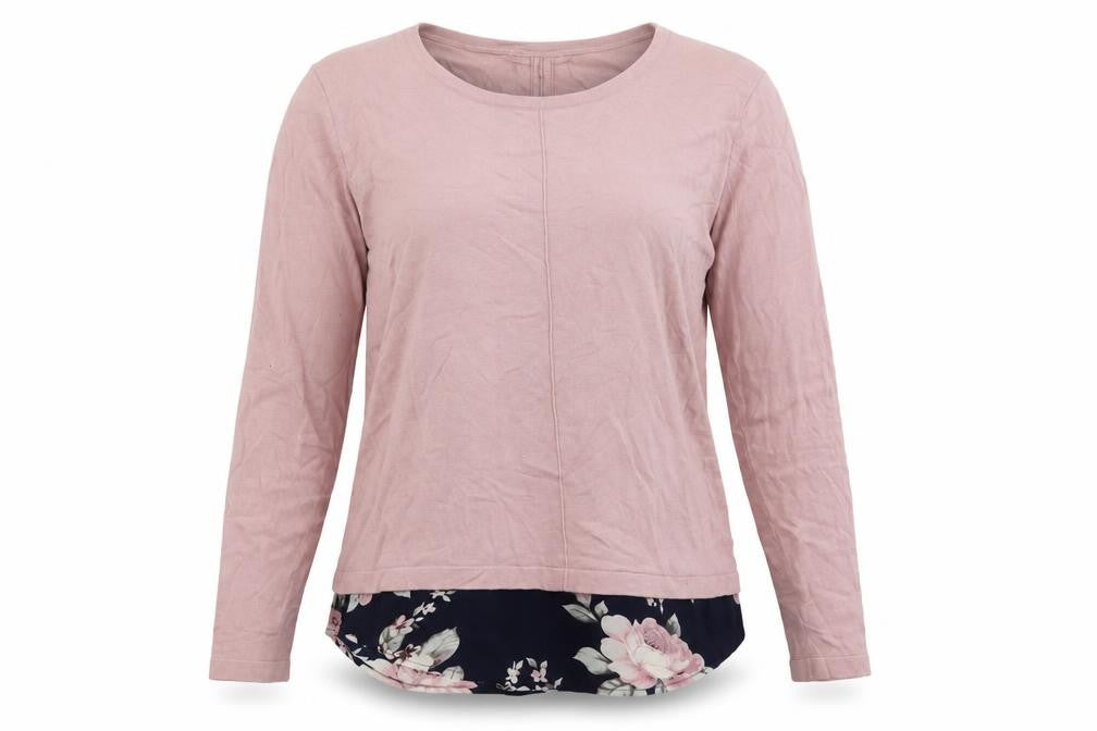 Front view of Lakeland women’s pink viscose pullover sweatshirt, size M, pullover