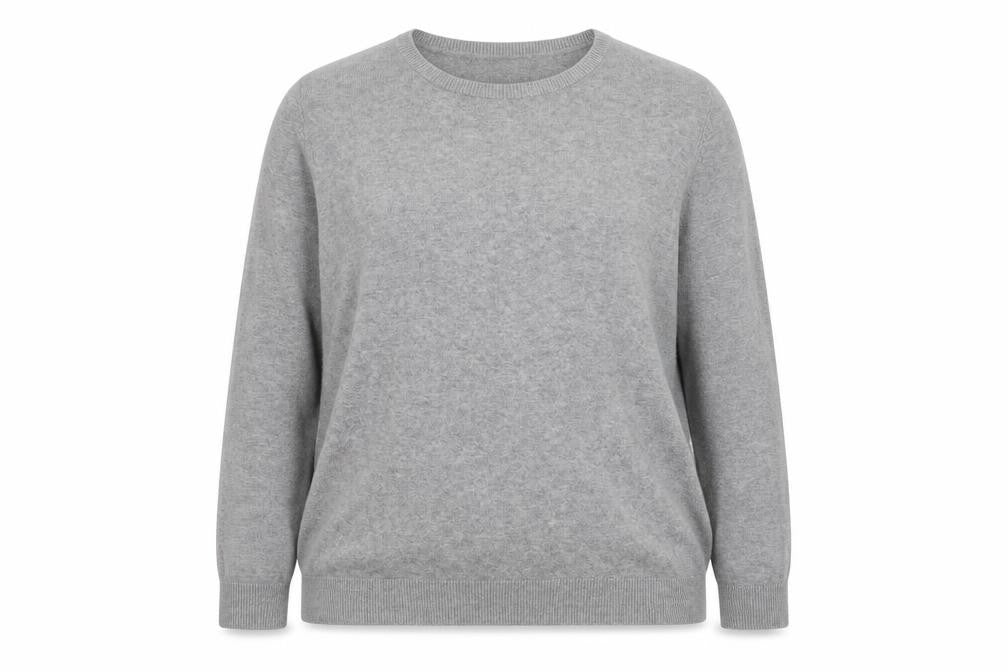 Front view of Avenue women’s grey crew neck cotton jumper, size UK 16