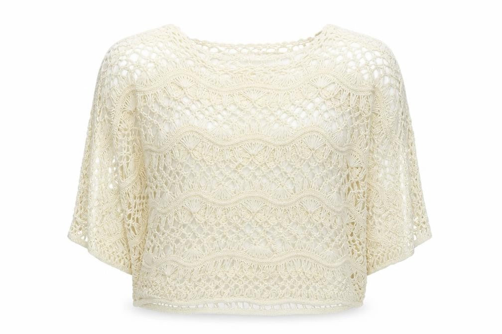 Front view of Kaleidoscope women’s white geometric acrylic pullover sweatshirt, size L, pullover