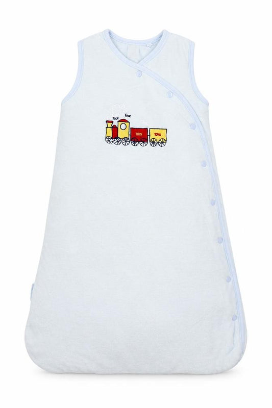 Front view of Pure Baby boys’ blue polyester babygrow one-piece, size 3-6, months