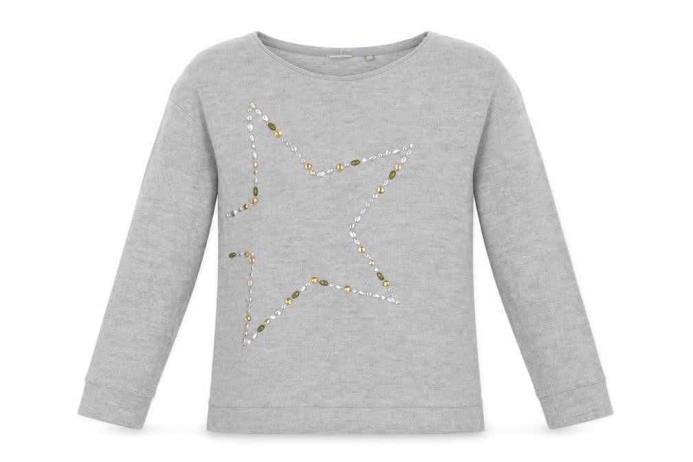 Front view of Next girls’ grey polyester pullover sweatshirt, size 13, years - star