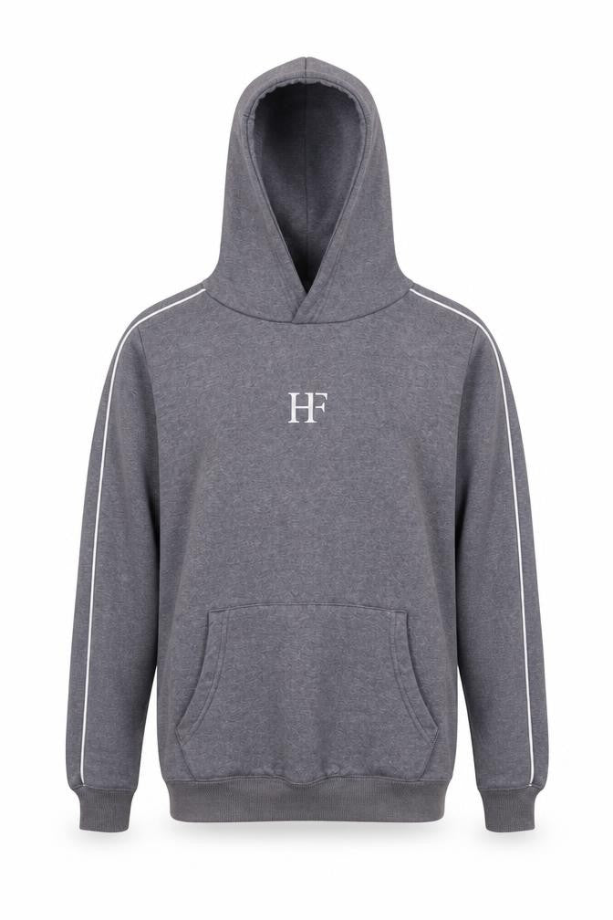 Front view of Holyfield boys’ grey cotton pullover hoodie, size 10-11, years pullover