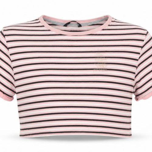 George Girls Pink Striped Cotton Cropped T-Shirt Size 11-12 Years Crew Neck Pullover - Make Yourself Proud