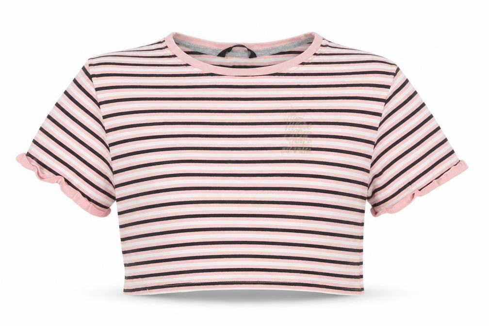 George Girls Pink Striped Cotton Cropped T-Shirt Size 11-12 Years Crew Neck Pullover - Make Yourself Proud