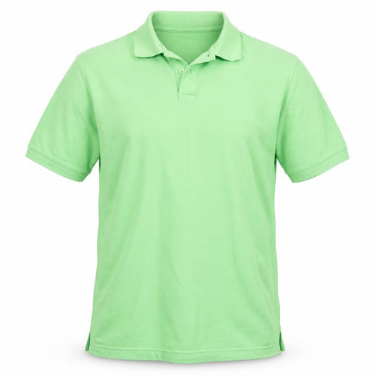 Front view of Dunnes men’s green cotton polo, size L, collared pullover