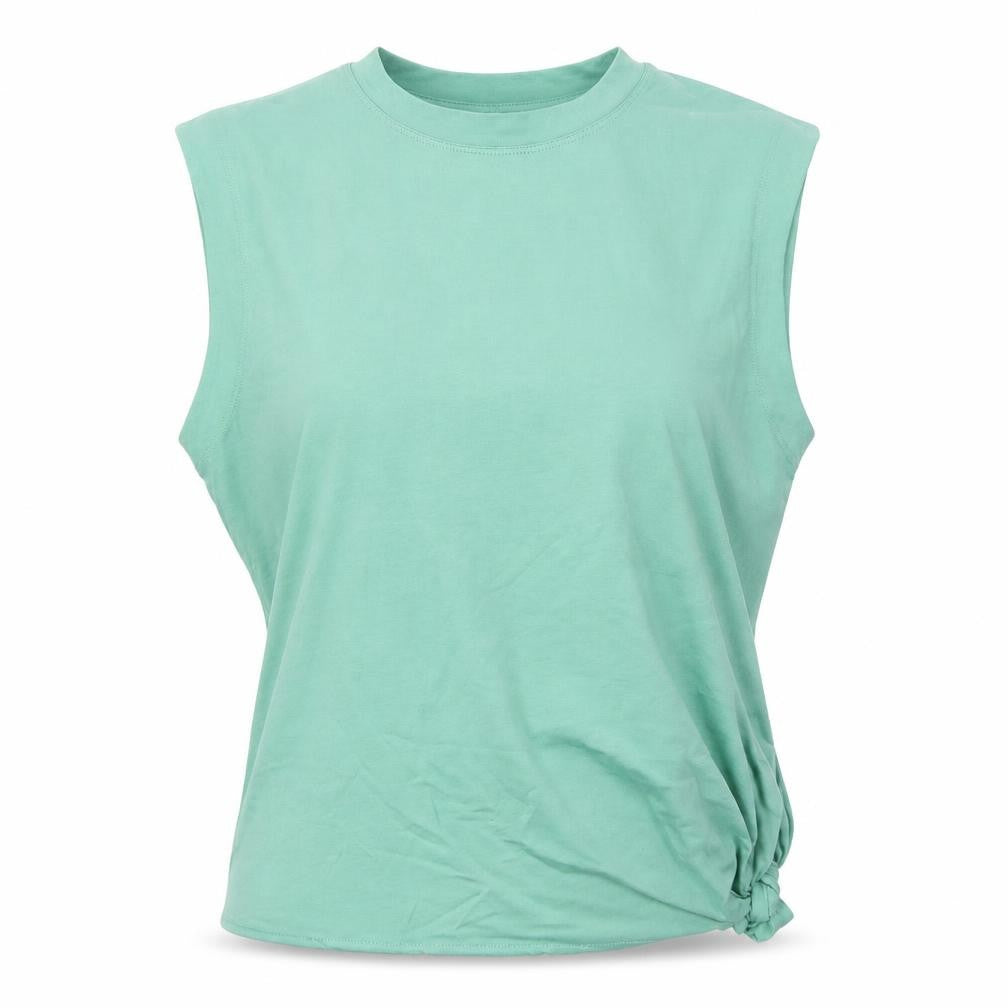 Front view of Gallery women’s green cotton basic tank, size S, crew neck - tie front